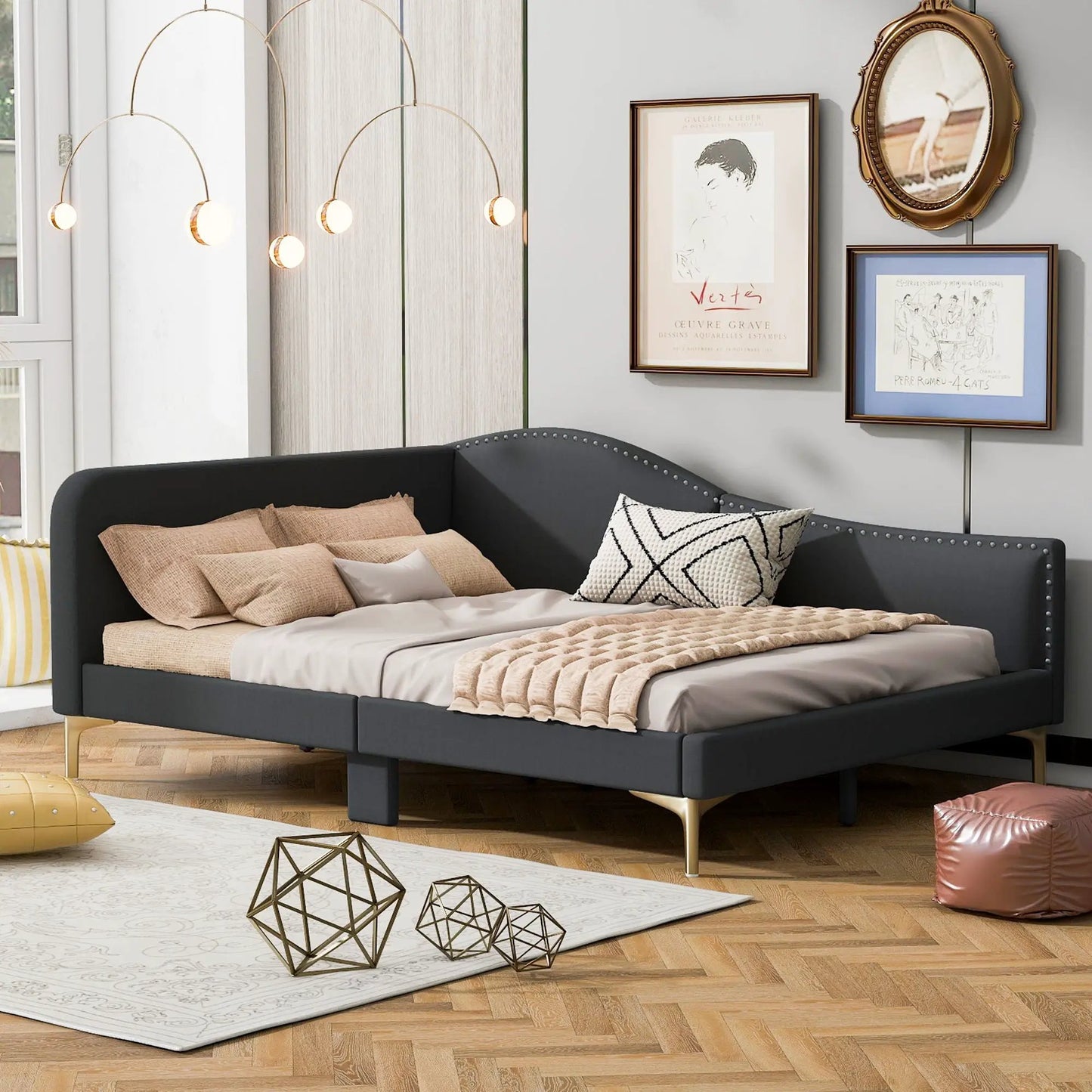 Upholstered Daybed with Headboard and Armrest