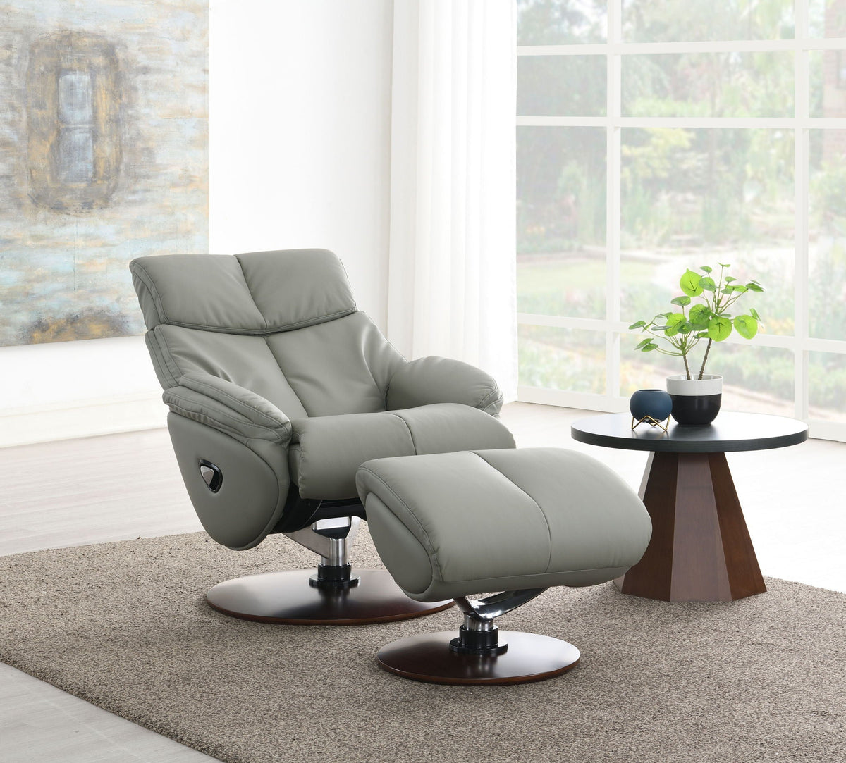 Kandoro top grain leather reclining chair & ottoman with swivel in gray by HouseOfZazla on Tampa Home & Garden Store