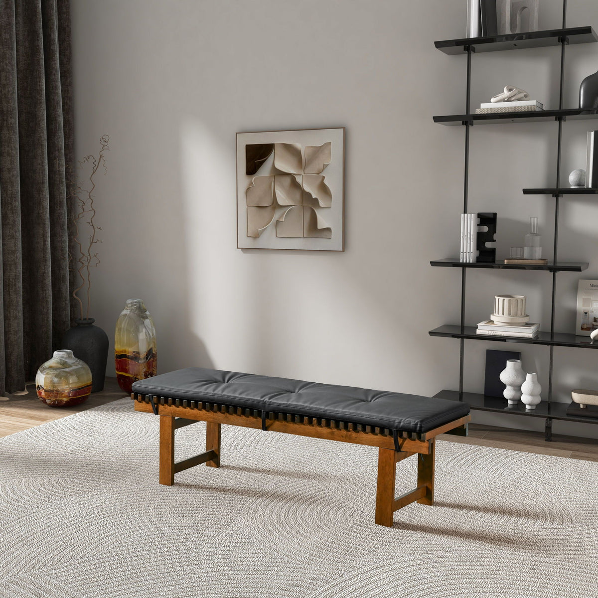 Lucia black upholstered bench with solid wood frame on Tampa Home & Garden Store