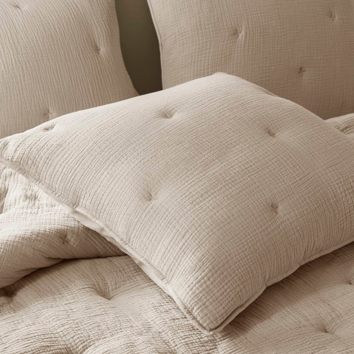3 Pc Cotton Embroidered Quilt Set Full/Queen beige by HouseOfZazla, textured quilted bedding on Tampa Home & Garden Store