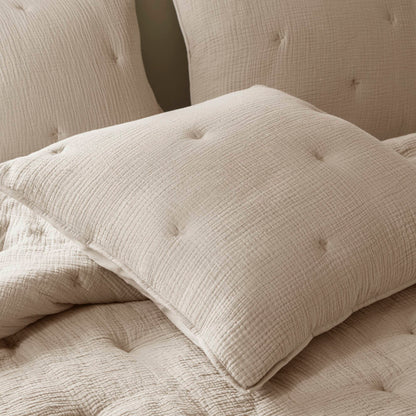 3 Pc Cotton Embroidered Quilt Set Full/Queen beige by HouseOfZazla, textured quilted bedding on Tampa Home & Garden Store
