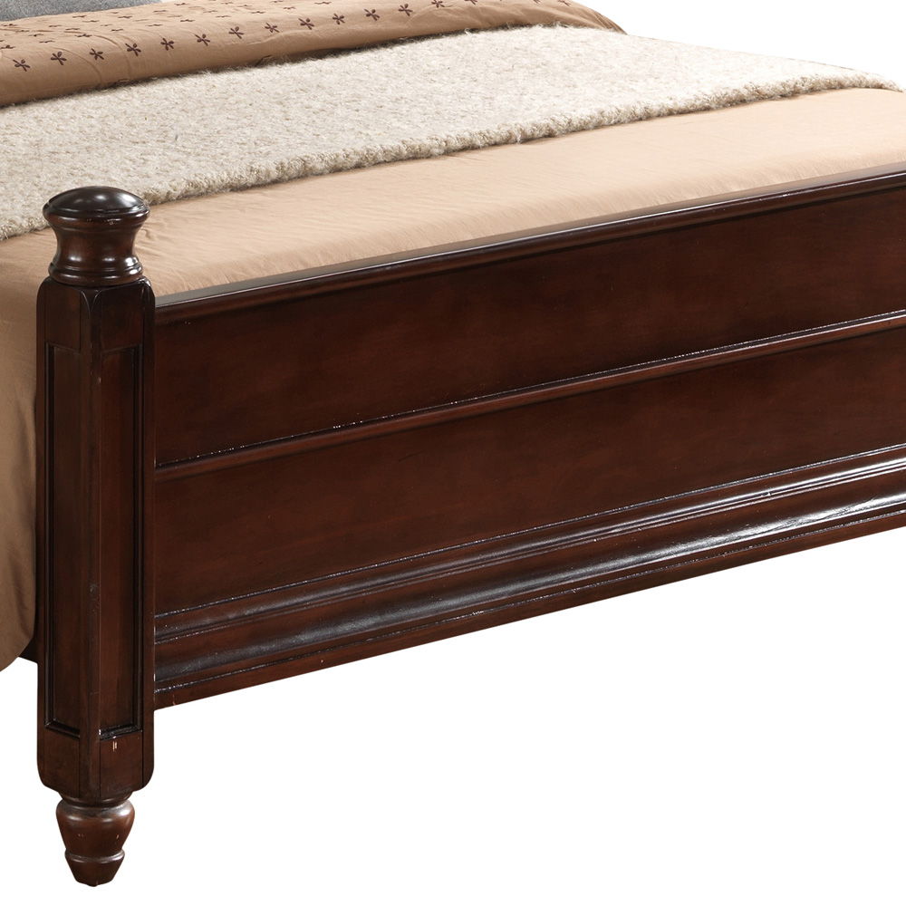 Bed Hand Carved Traditional panel bed in dark espresso wood with carved posts on Tampa Home & Garden Store