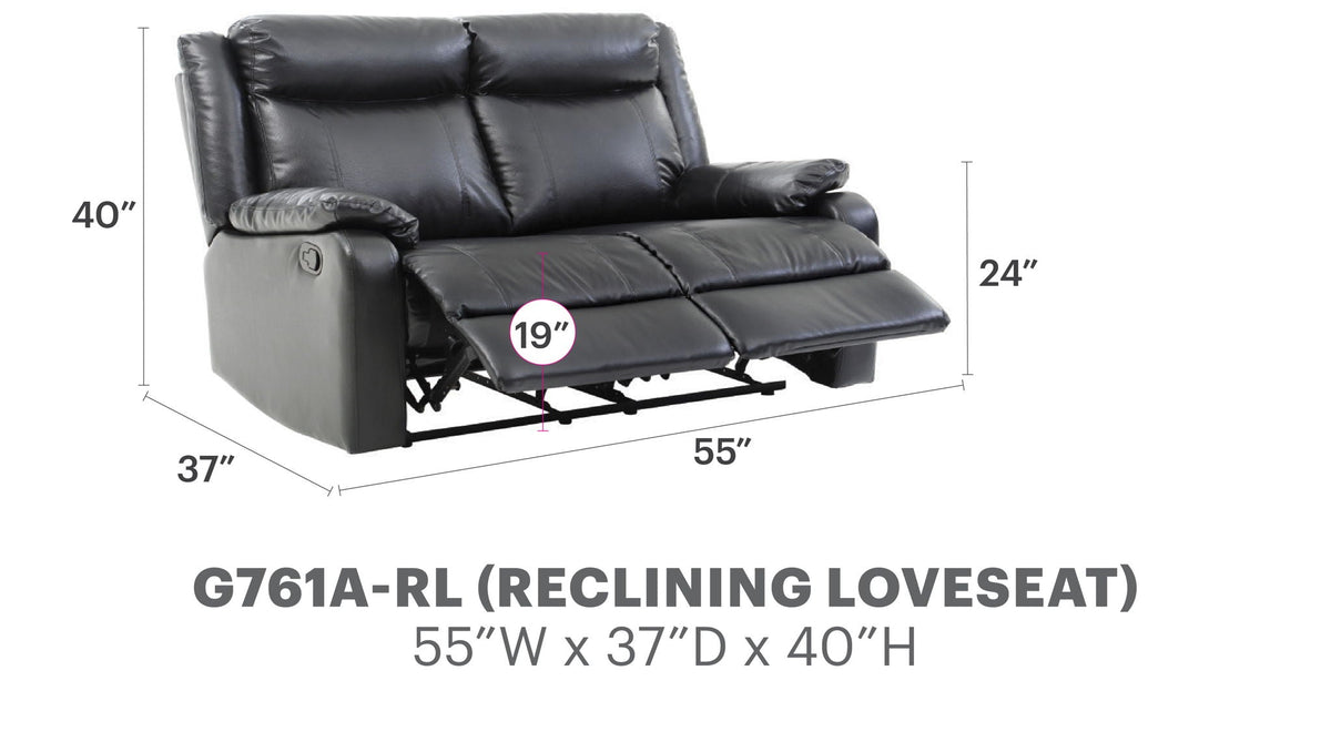 Reclining loveseat with black PU upholstery by HouseOfZazla, 55W x 37D x 40H on Tampa Home & Garden Store