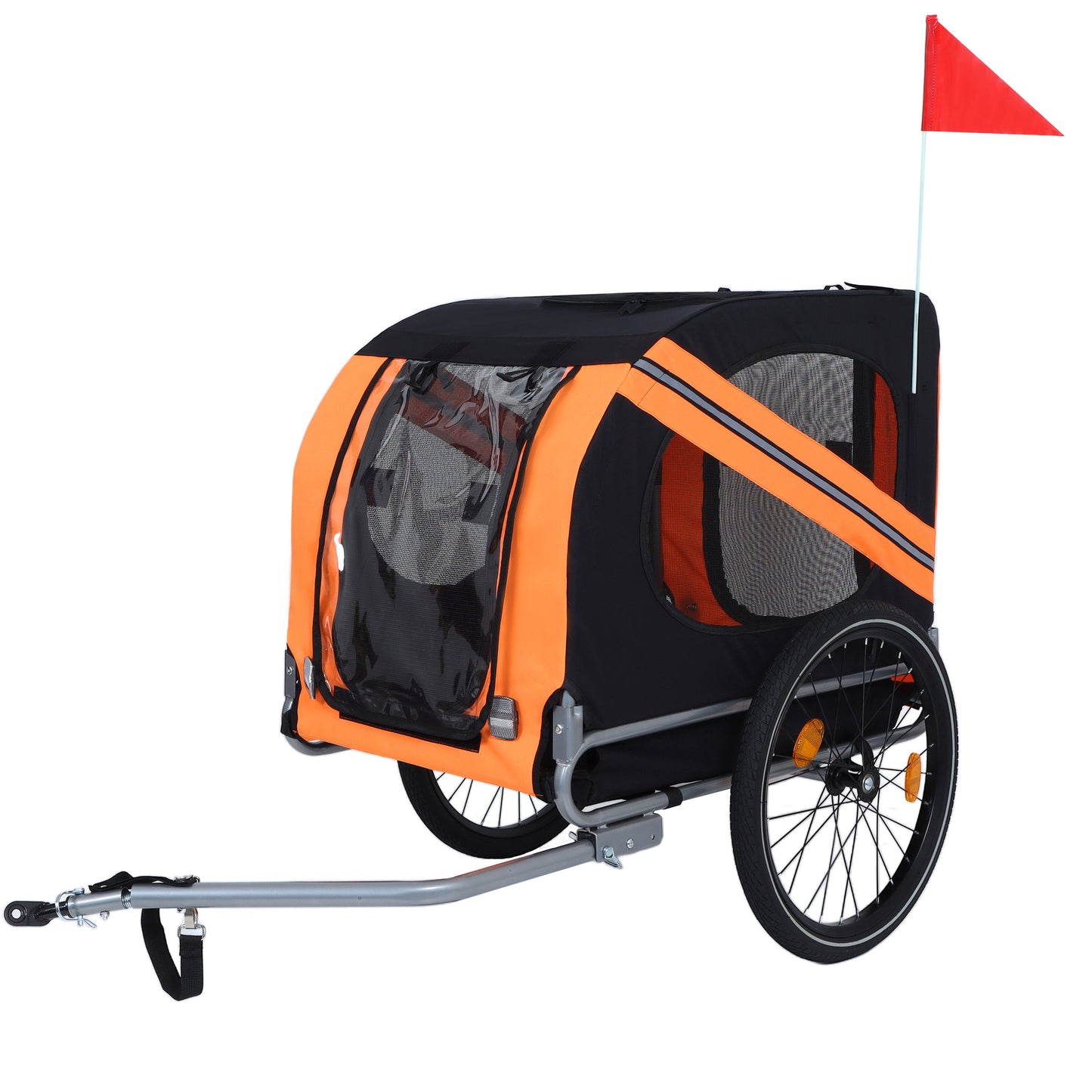 Large folding dog trailer in orange and black with mesh windows, 66lb capacity, HouseOfZazla on Tampa Home & Garden Store