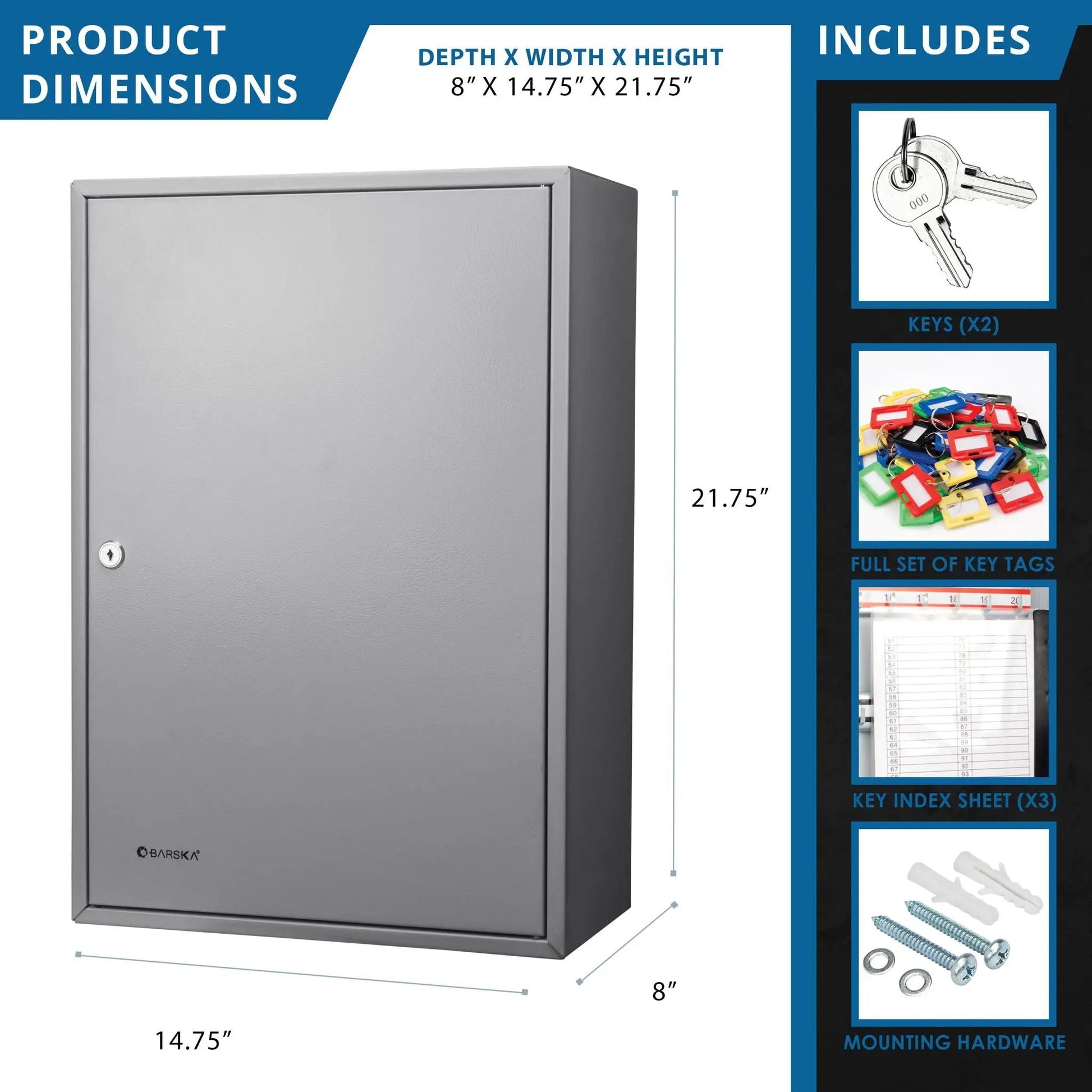 Adjustable key cabinet with lock; gray metal wall storage by Unique Piece Furniture on Tampa Home & Garden Store