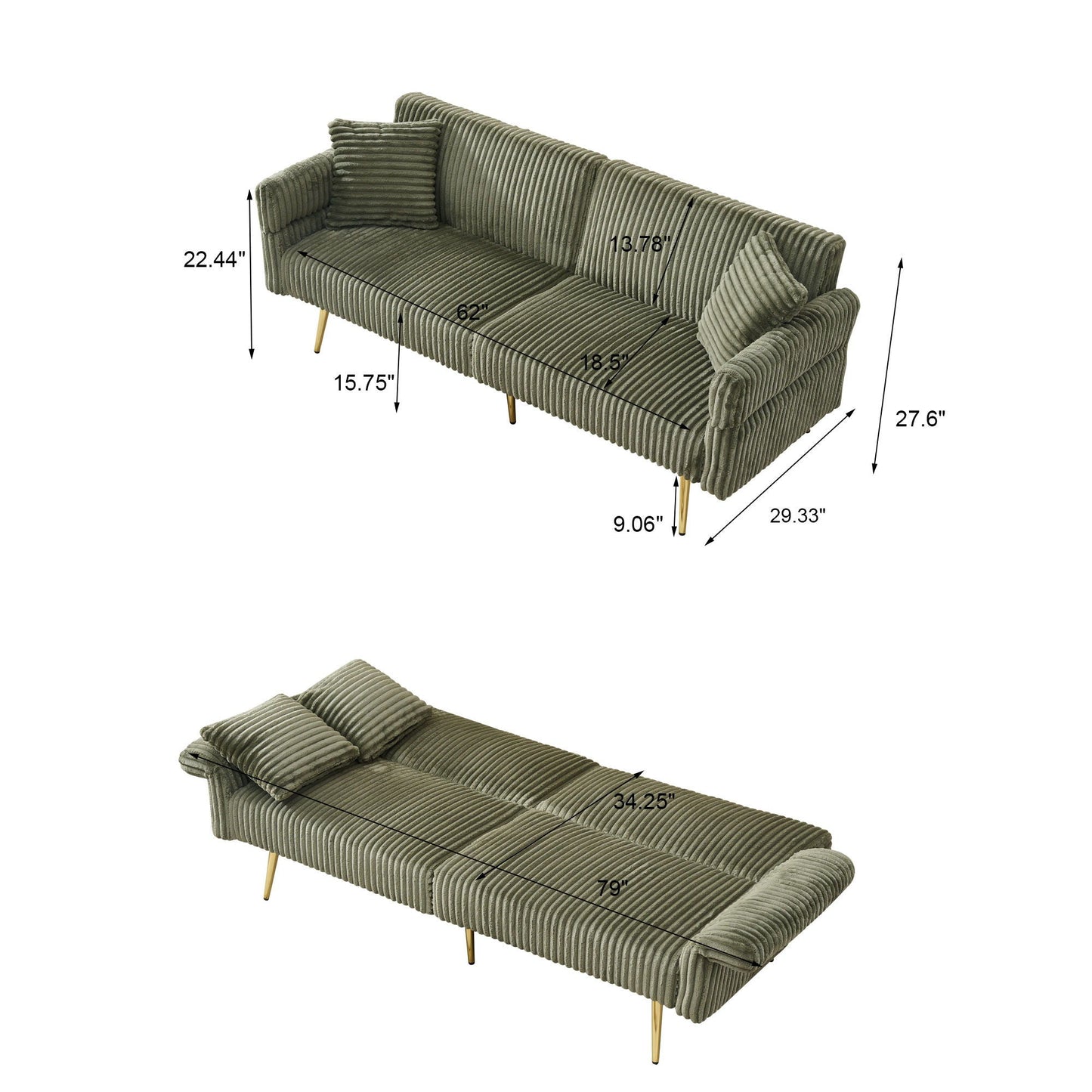 Luxury Foldable Double Sofa and Bed Frame