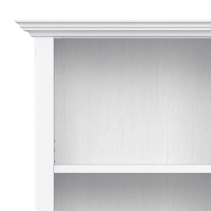 Amherst wooden bookcase with adjustable shelves, white finish and crown molding top on Tampa Home & Garden Store
