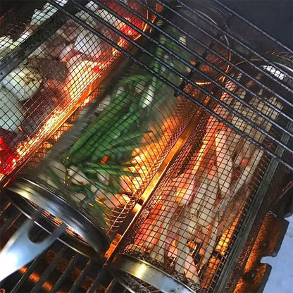 Perfecsy rolling grilling basket metal BBQ basket with mesh net grilling peppers and veggies on Tampa Home & Garden Store