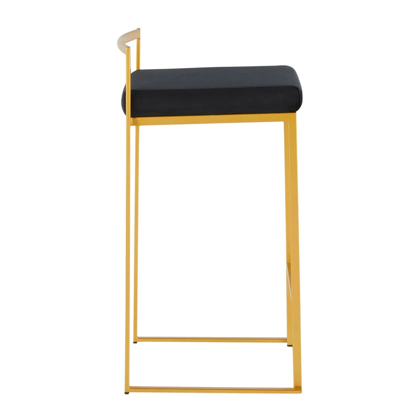 Fuji contemporary glam counter stool set of 2 with black cushion and gold frame on Tampa Home & Garden Store