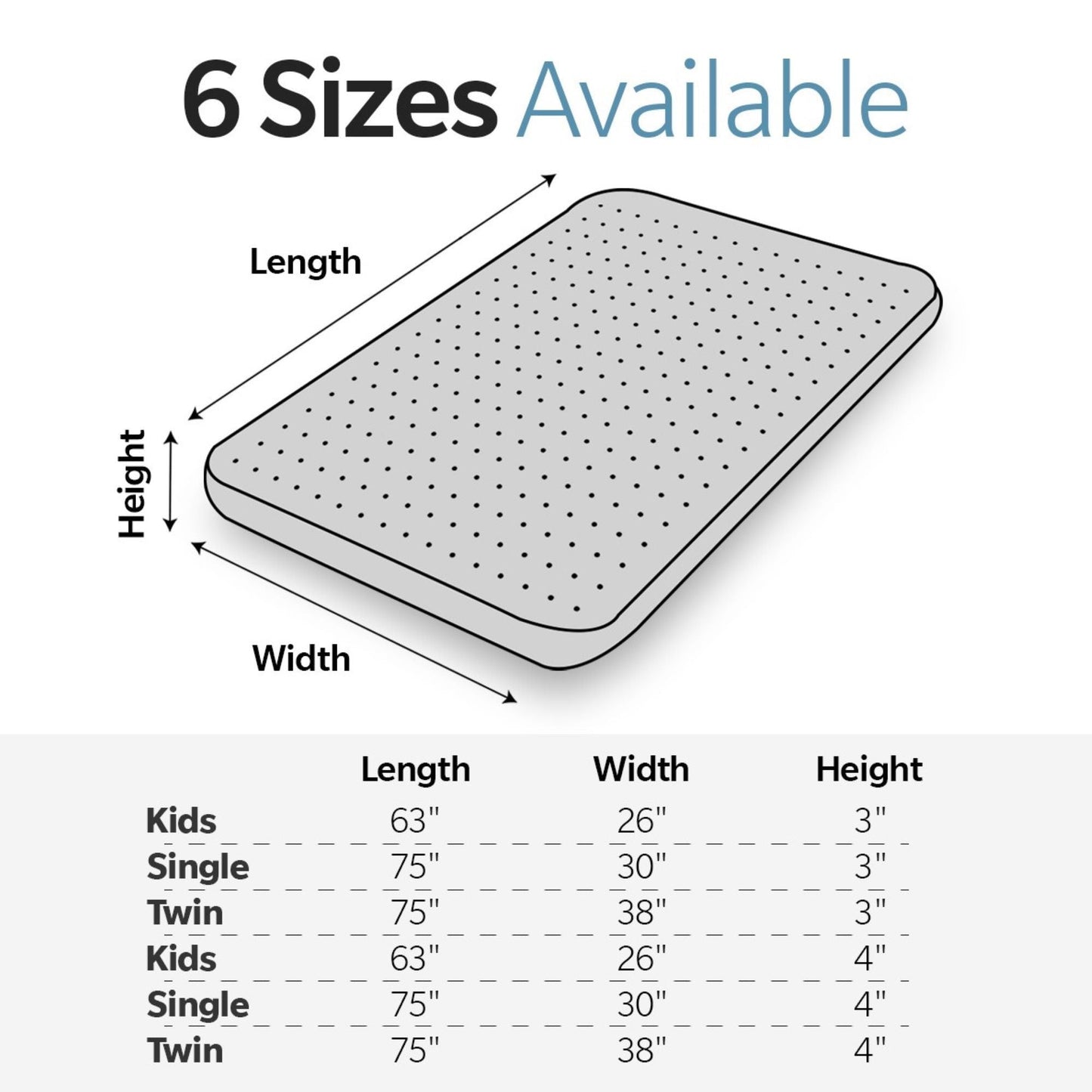 Memory Foam Camping Mattress Foldable gray by HouseOfZazla, 6 sizes with measurements on Tampa Home & Garden Store