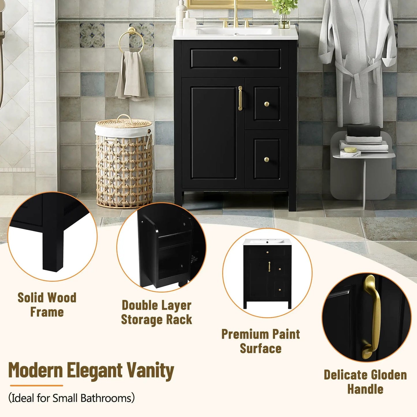 Elegant Bathroom Vanity Ceramic Sink and Drawers