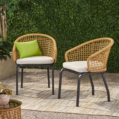 Outdoor and Indoor Wicker Chair with Iron Legs
