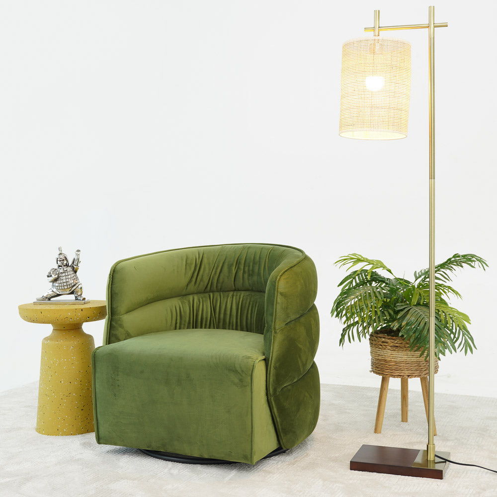 Walden stylish swivel chair in green velvet with integrated armrests on Tampa Home & Garden Store