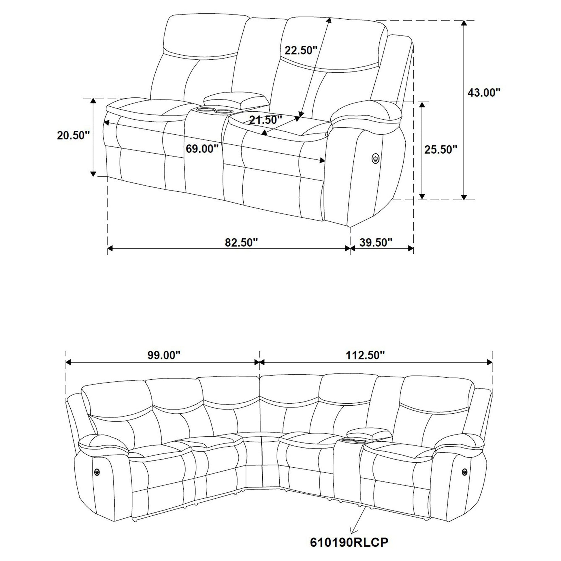 Mclean power reclining sectional sofa with storage console in dark brown leather by HouseOfZazla on Tampa Home & Garden Store