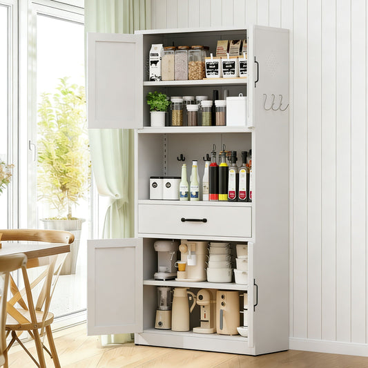 Kitchen pantry cabinet with adjustable shelves, drawers and hooks in white by HouseOfZazla on Tampa Home & Garden Store