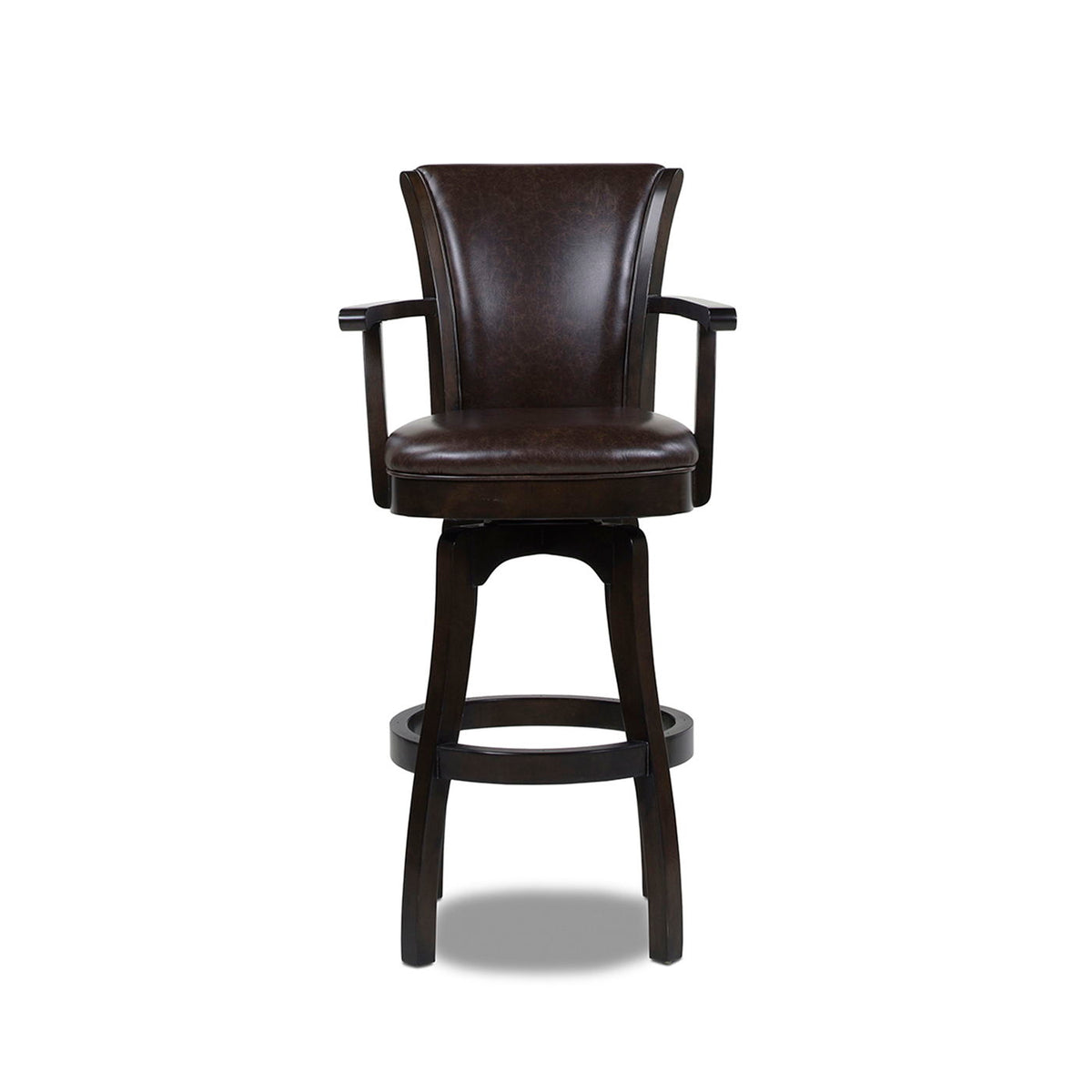 Williams Swivel Bar Stool dark brown leather upholstery solid hardwood frame height 28-30 on Tampa Home & Garden Store