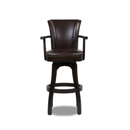 Williams Swivel Bar Stool dark brown leather upholstery solid hardwood frame height 28-30 on Tampa Home & Garden Store