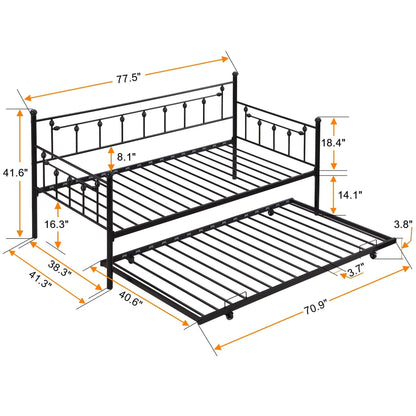 Black Twin Daybed and Steel Trundle Frame