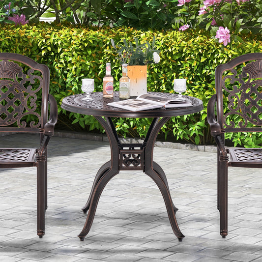 31.5 Inch Cast Aluminum Table Patio Round Dining Table with Umbrella Hole-Copper - Tampa Home & Garden Store