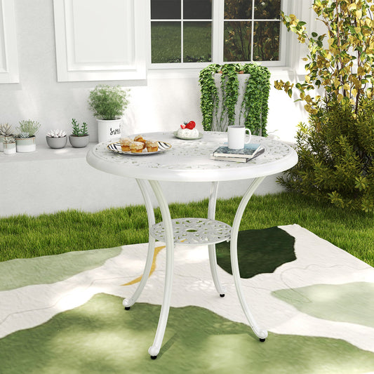 31.5 Inch Round Patio Dining Table for 4 Cast Aluminum with 2-Inch Umbrella Hole - Tampa Home & Garden Store