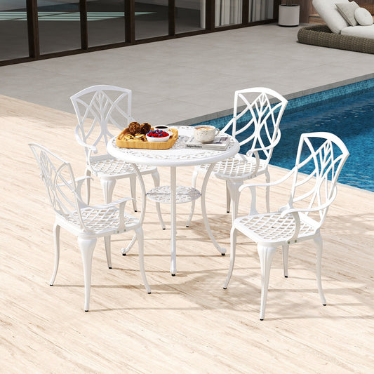 31.5 Inch Round Patio Dining Table for 4 Cast Aluminum with 2-Inch Umbrella Hole - Tampa Home & Garden Store