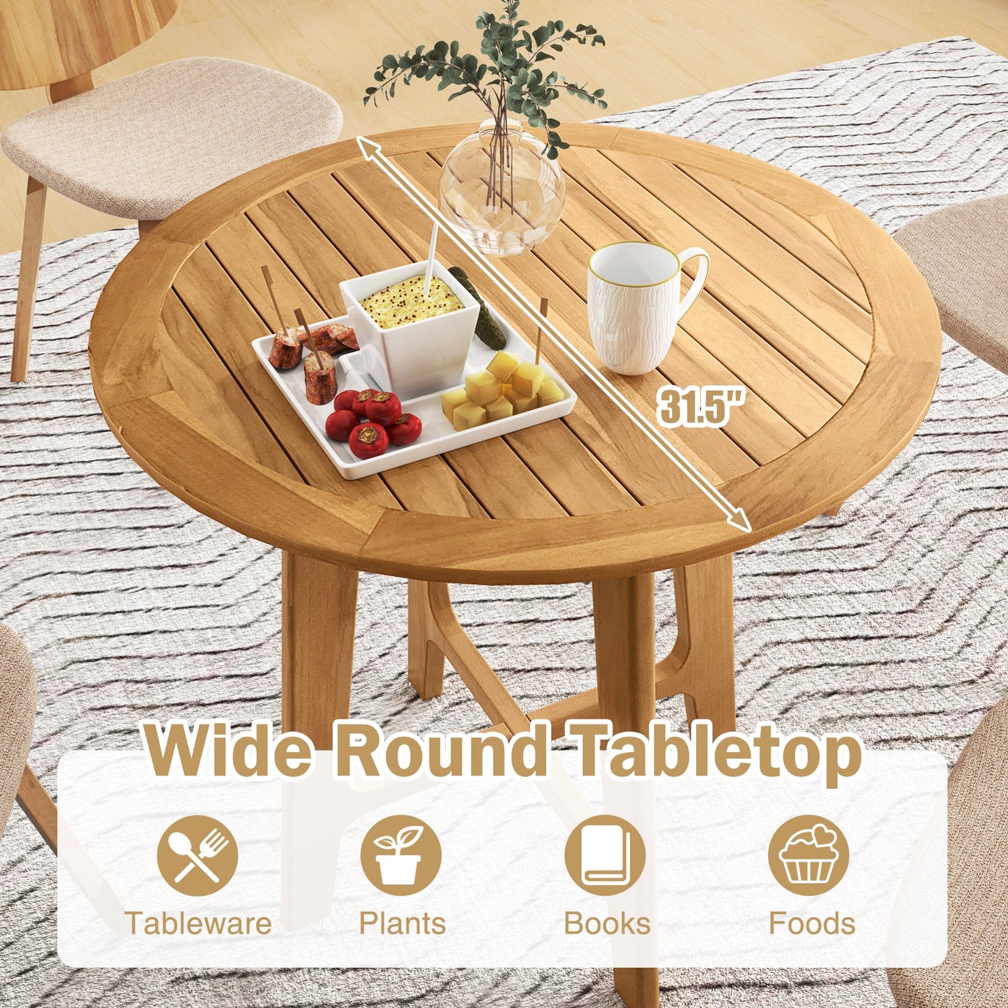 31.5 Inches Patio Dining Table with Slatted Tabletop and X-shaped Frame