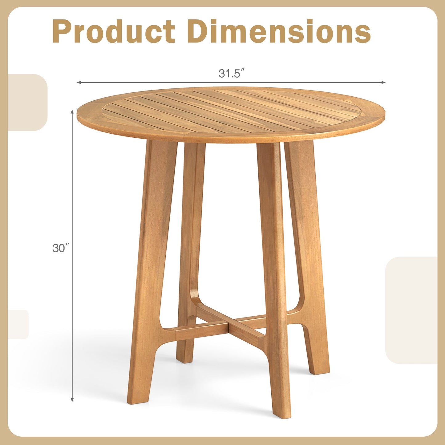 31.5 Inches Patio Dining Table with Slatted Tabletop and X-shaped Frame