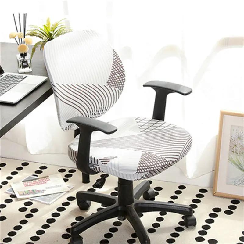 Office computer chair cover, white fabric with brown geometric lines, FLIPSTYLEZLLC on Tampa Home & Garden Store