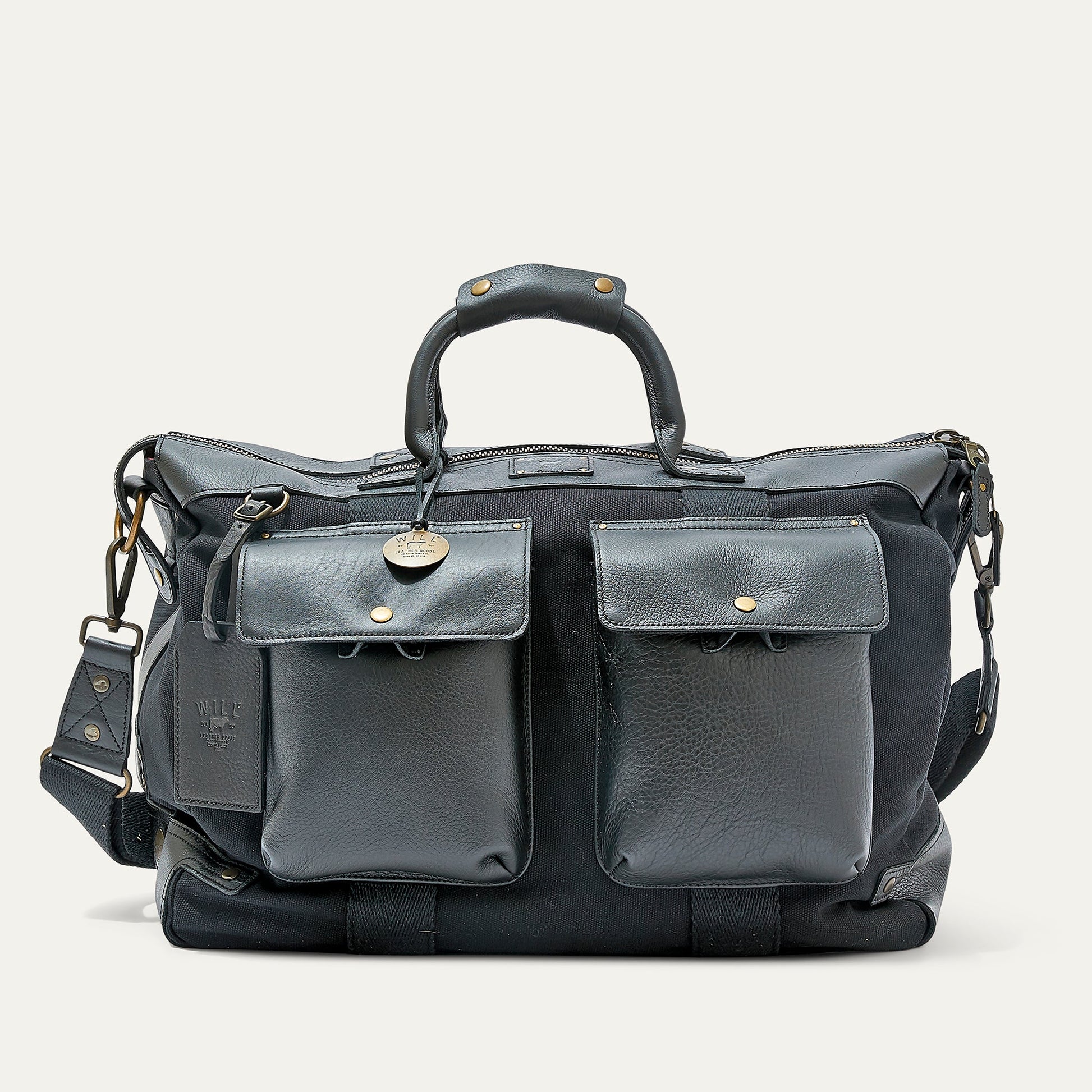 Canvas & Leather Travel Duffle by Will Leather Goods in dark gray canvas with leather trim on Tampa Home & Garden Store