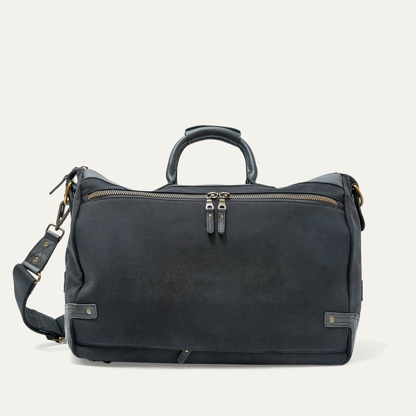 Canvas and Leather Travel Duffle by Will Leather Goods in black with gold hardware on Tampa Home & Garden Store