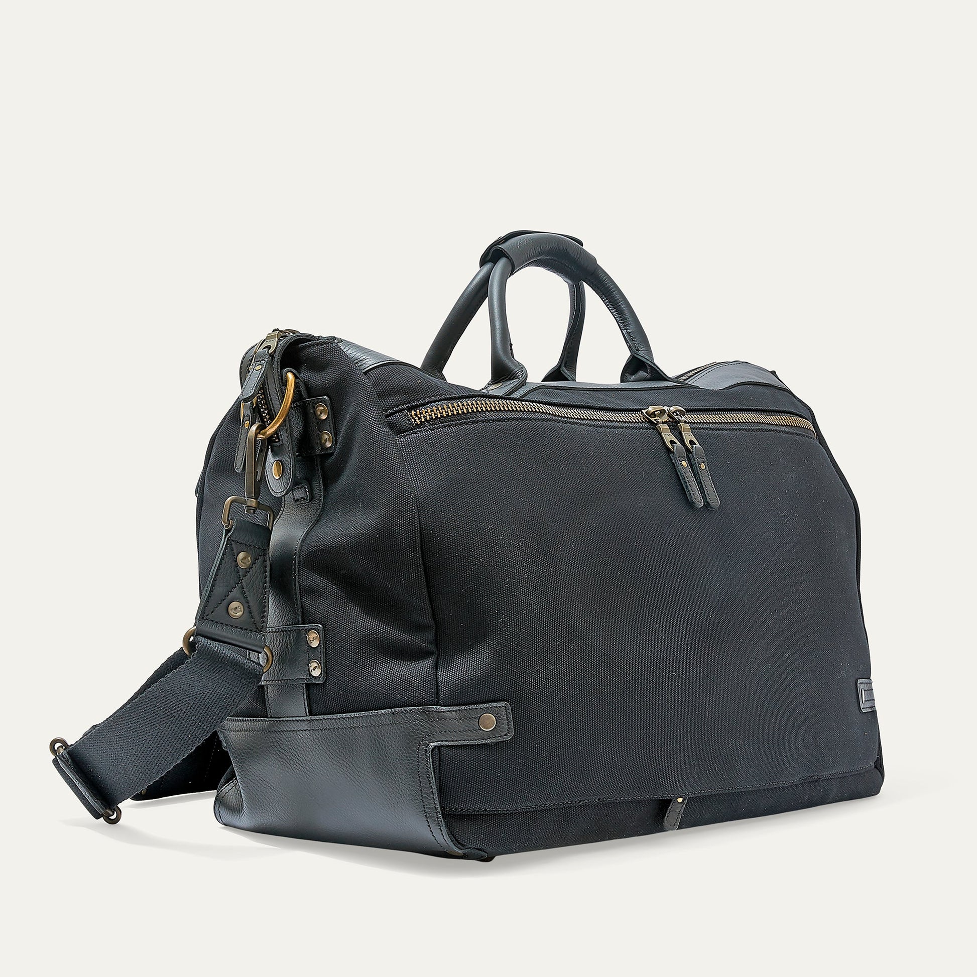 Canvas & Leather Travel Duffle bag by Will Leather Goods in black canvas with leather trim on Tampa Home & Garden Store