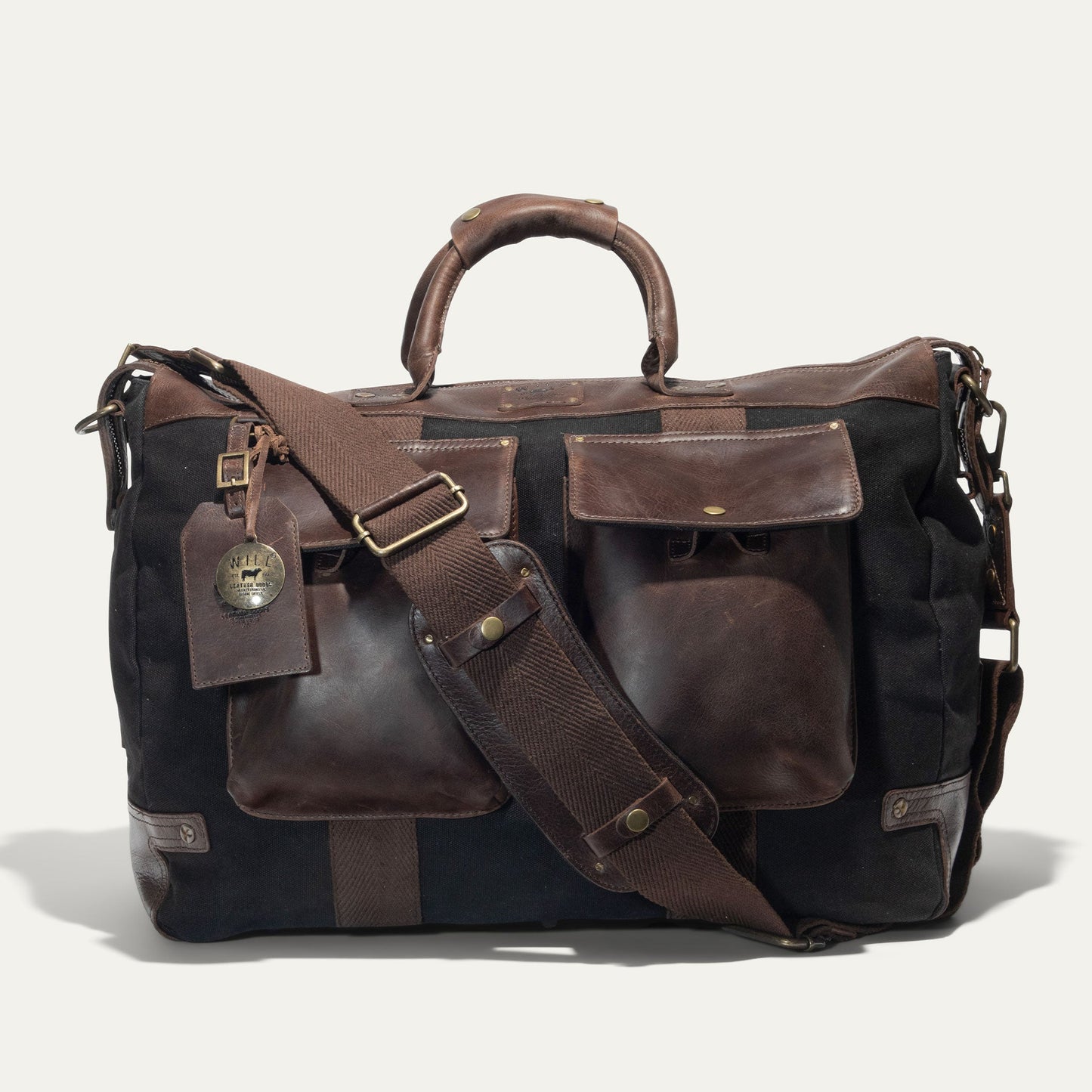 Canvas & Leather Travel Duffle bag by Will Leather Goods, brown leather trim and canvas body on Tampa Home & Garden Store