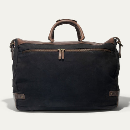 Canvas & Leather Travel Duffle by Will Leather Goods with black canvas and brown leather handles on Tampa Home & Garden Store