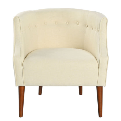 Beige contemporary club chair with button tufting on backrest and wooden legs on Tampa Home & Garden Store