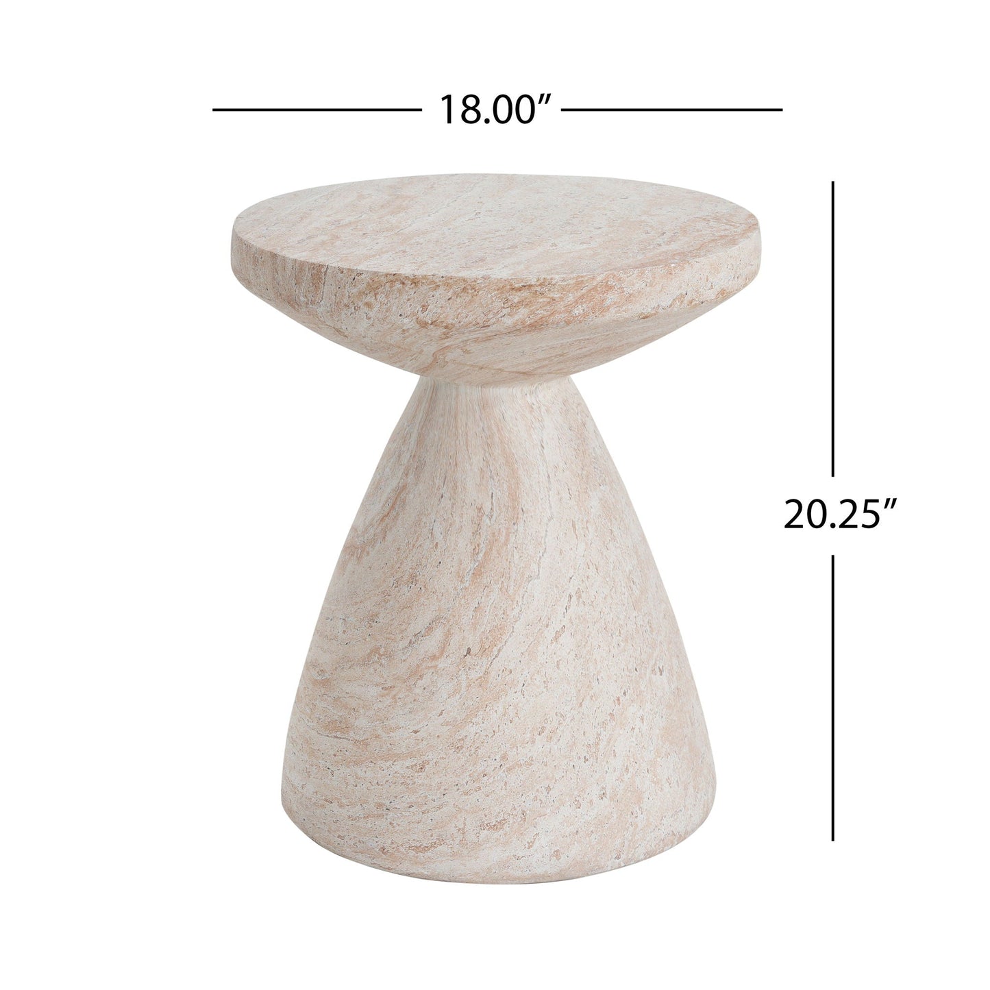 Round lightweight concrete side table in beige marbled finish, 18in dia for outdoor indoor use on Tampa Home & Garden Store