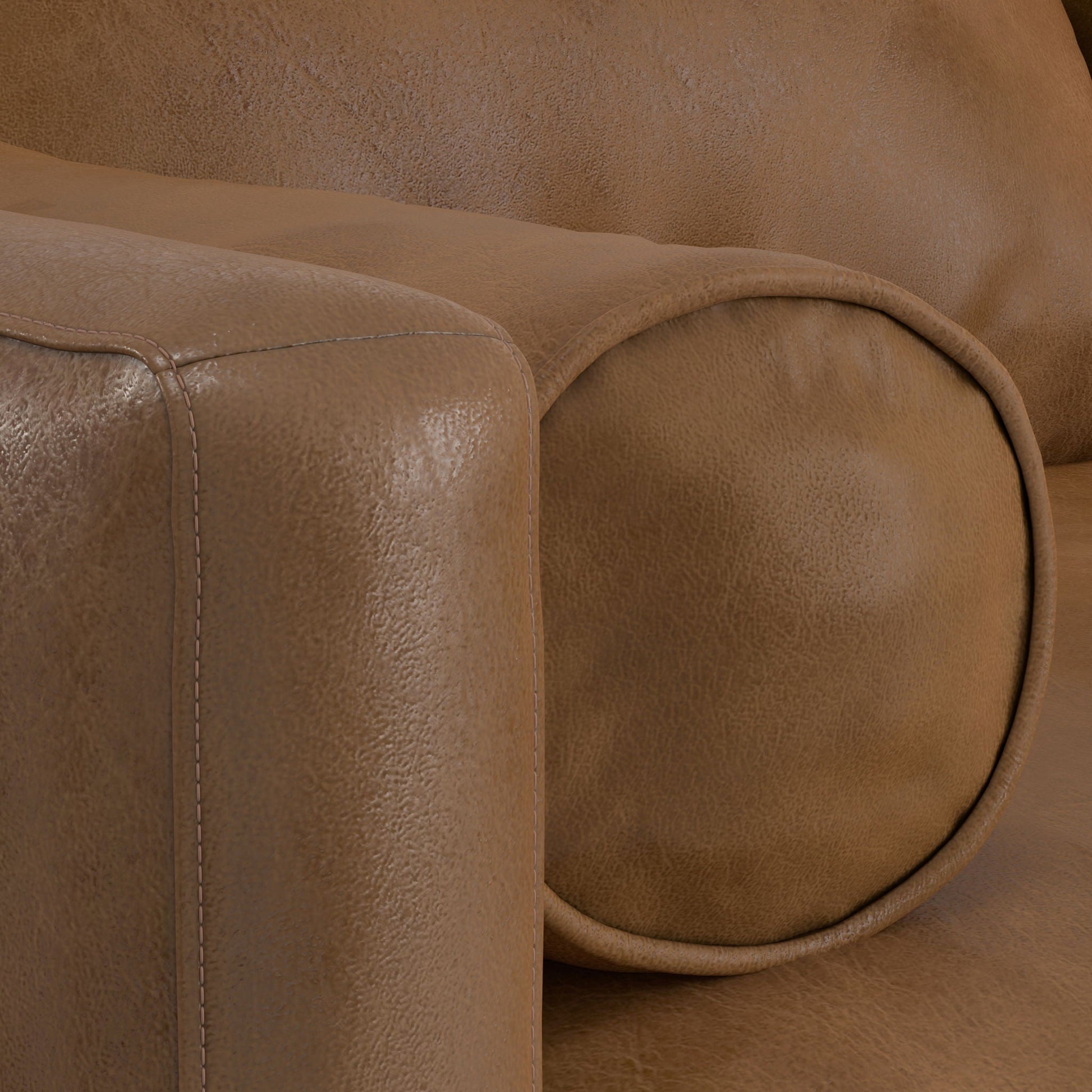 Morrison Upholstered Sectional Sofa tan leather close-up with visible stitching on Tampa Home & Garden Store