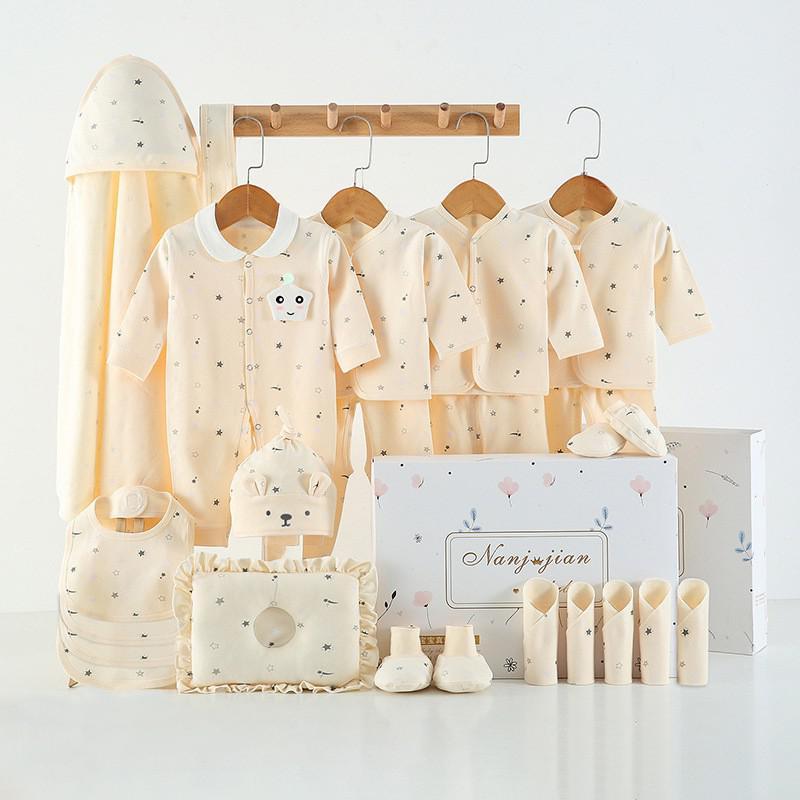 Newborn cream thin suit gift set with star print baby clothes including hat and booties gift box on Tampa Home & Garden Store