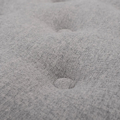 Yolanda round upholstered ottoman fabric close-up in grey with tufted button detailing on Tampa Home & Garden Store