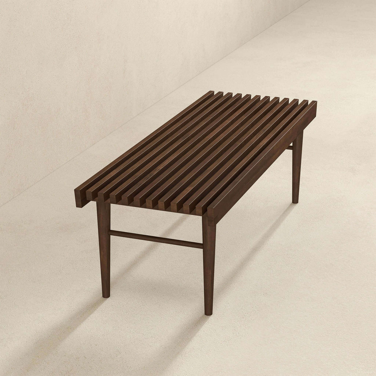 Dark brown wood accent bench Mia by HouseOfZazla with slatted seat on Tampa Home & Garden Store