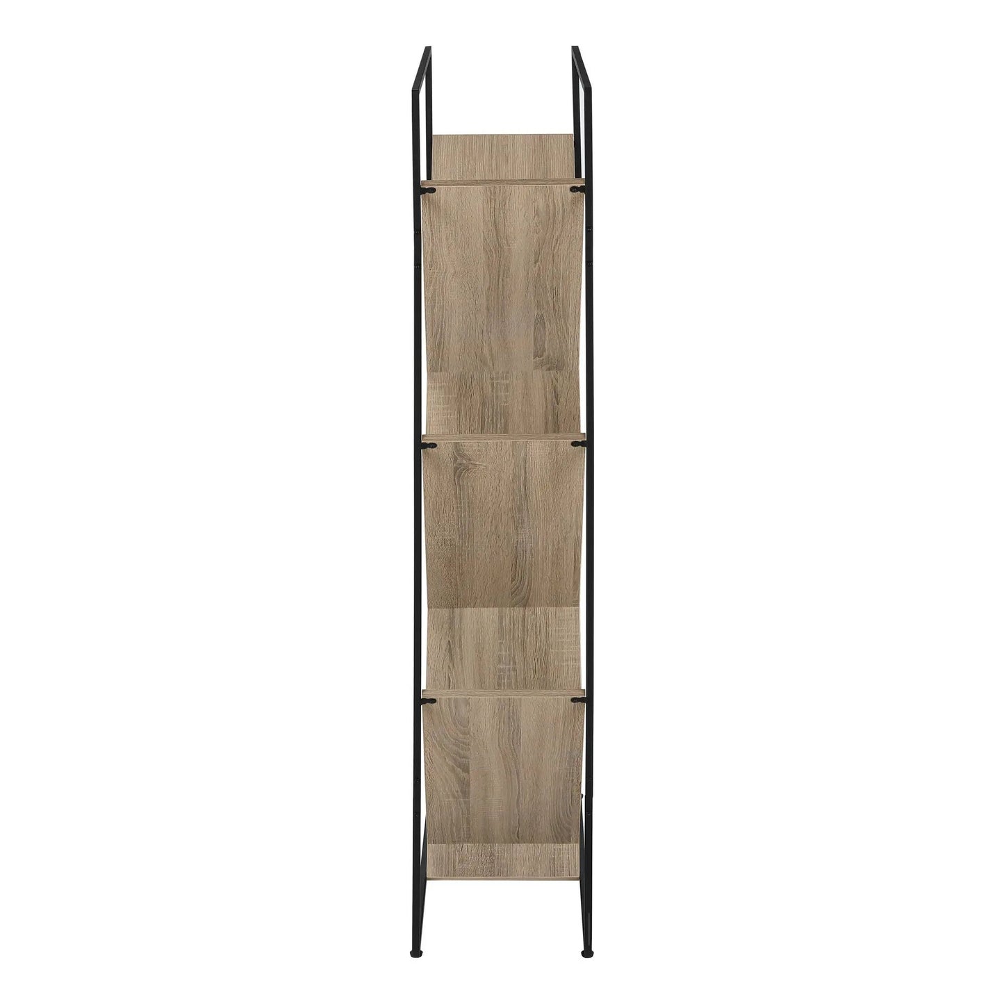 Three-tier etagere bookshelf with black metal frame and natural wood shelves on Tampa Home & Garden Store