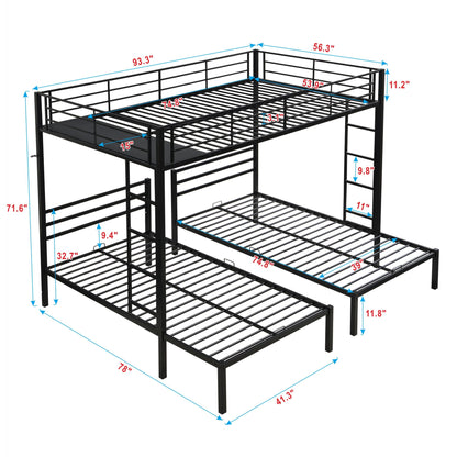 Modern metal triple bunk bed in black with vertical ladder and storage shelf by HouseOfZazla on Tampa Home & Garden Store