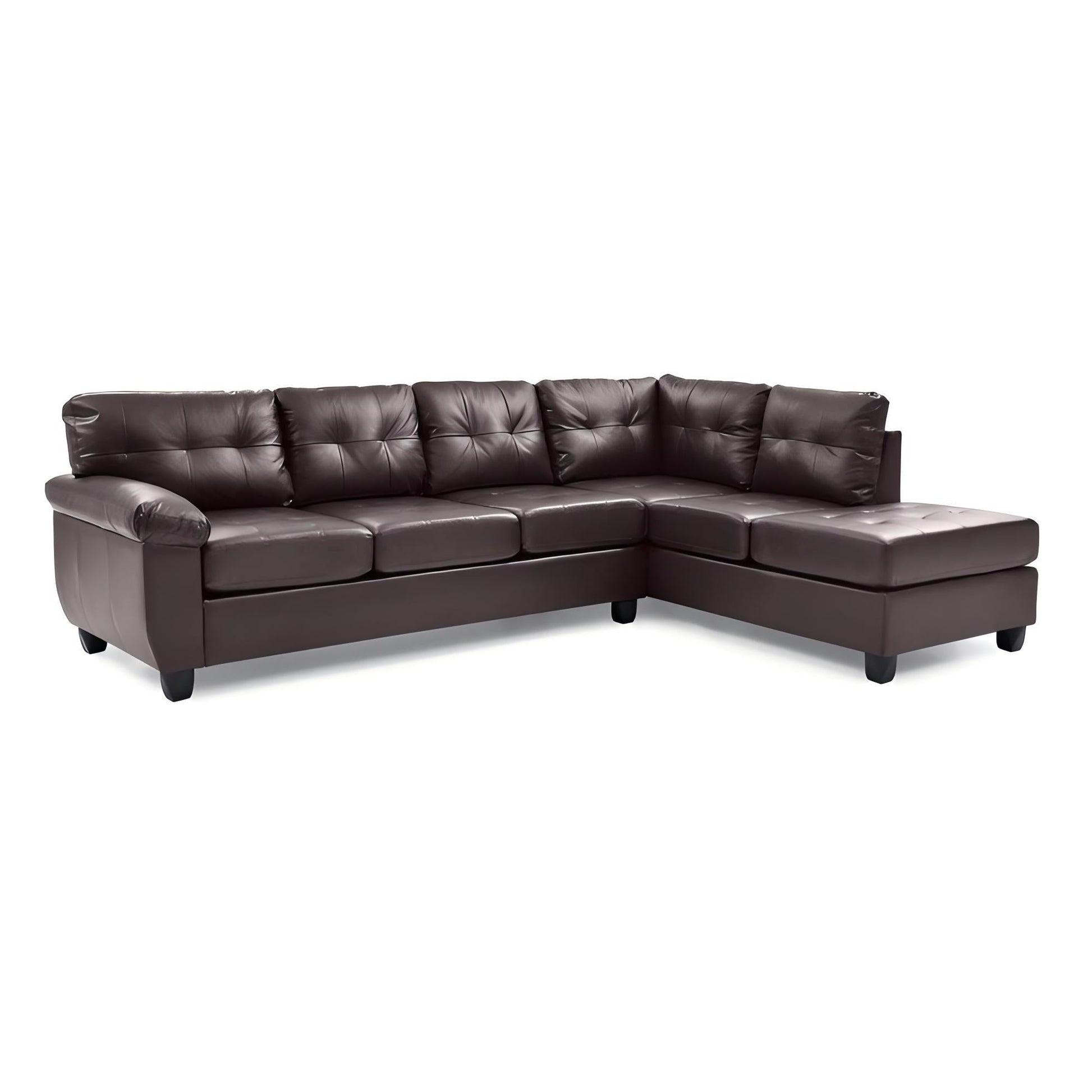 Gallant Sectional sofa in dark brown leather with tufted cushions and chaise on Tampa Home & Garden Store