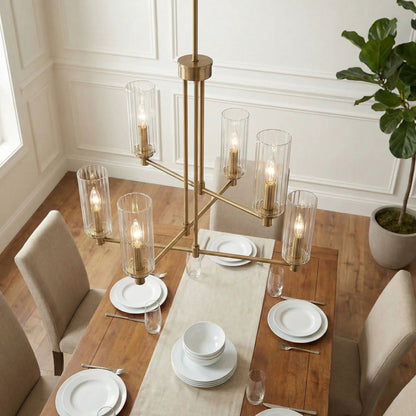 Timeless Six Lights Chandelier With Satin Brass