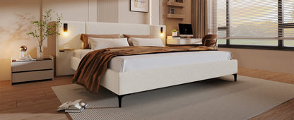 Elegant Boucle Bed With Built In Light And Shelf