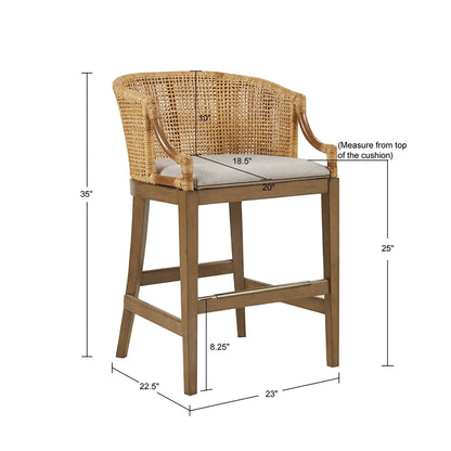 Casual Rattan Counter Stool With Solid Wood Legs