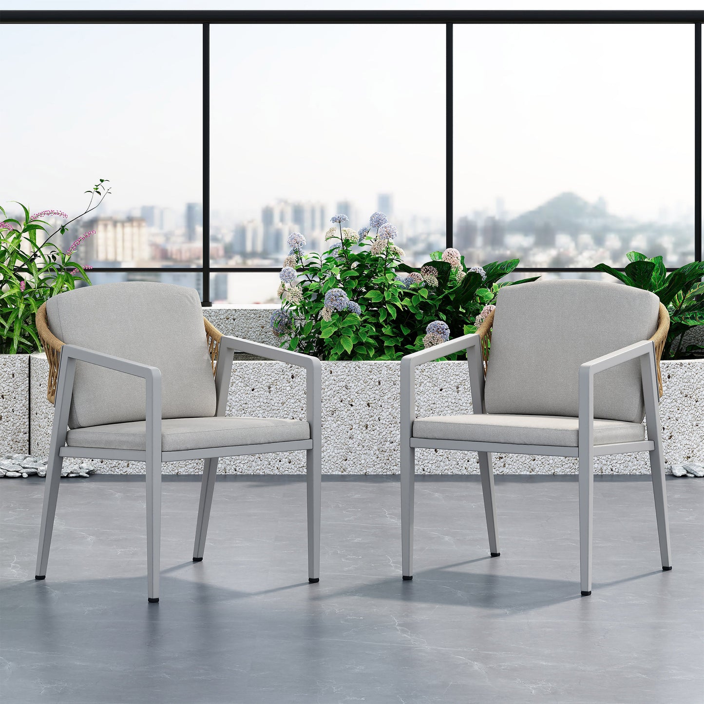 Outdoor Dining Chair Set of Two Woven Rattan