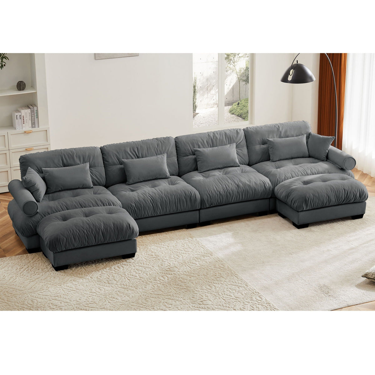Super Comfort modular sectional sofa with movable ottoman, gray fabric 2-piece HouseOfZazla on Tampa Home & Garden Store