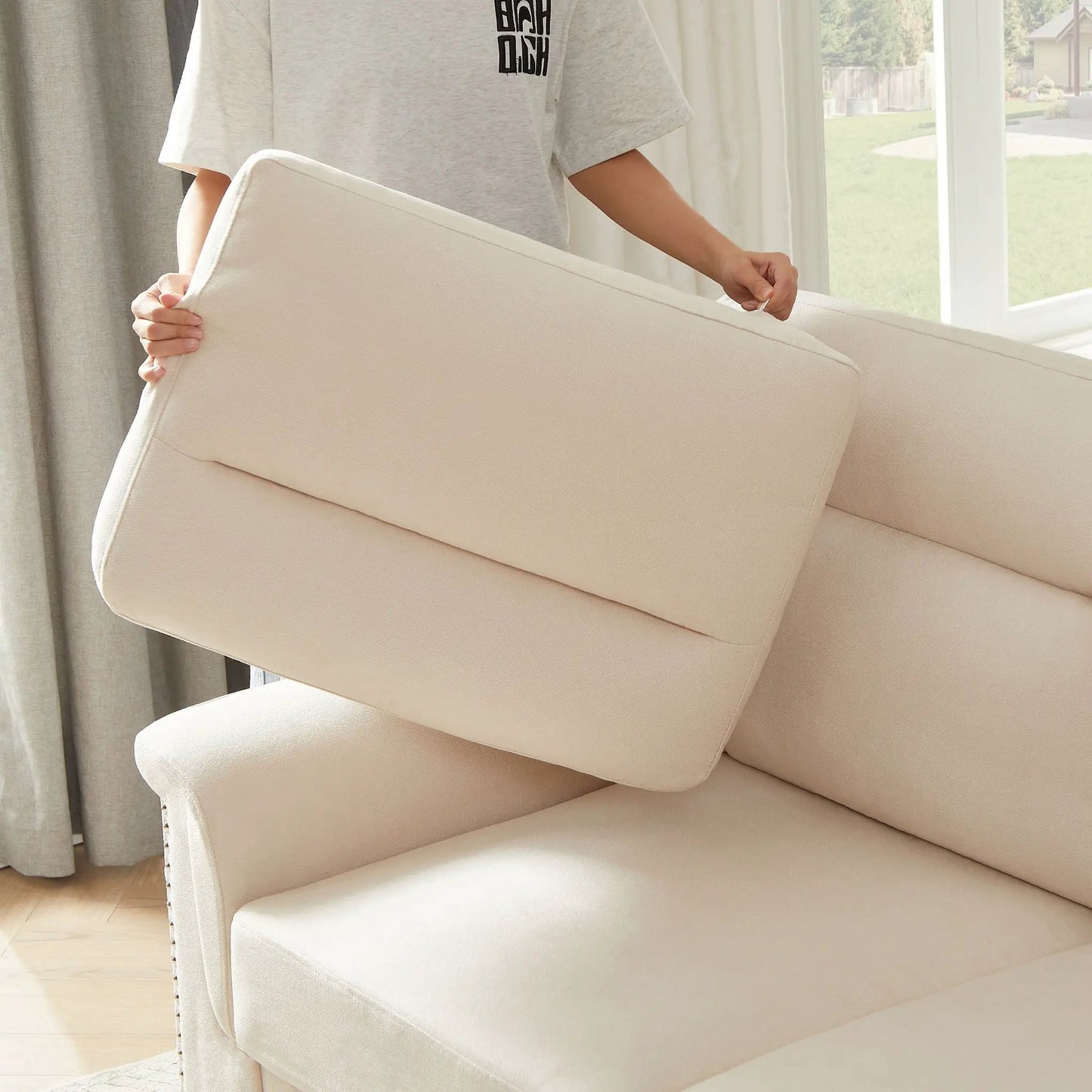 Three Seater Elegant Stationary Sofa for Living