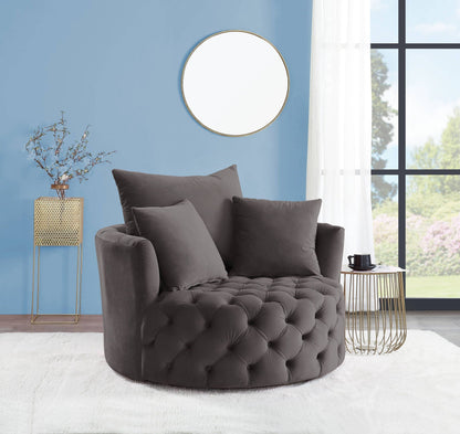 Velvet Swivel Accent Chair dark gray with button tufting by HouseOfZazla on Tampa Home & Garden Store