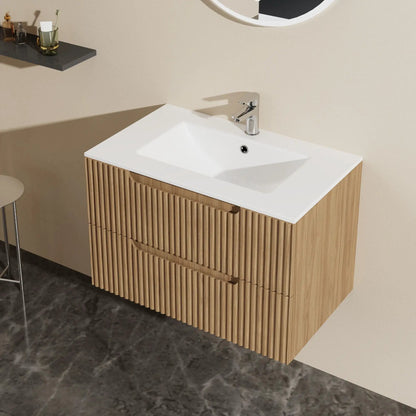 30in wall mounted vanity with sink walnut slatted-front cabinet chrome faucet on Tampa Home & Garden Store